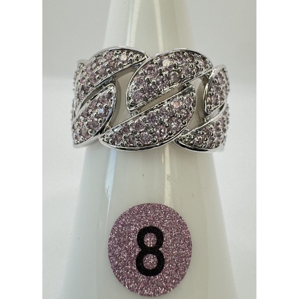 Bomb Party Breezy Bliss Ring RG24018 Rose Quartz Cubic Zirconia Rhodium Size 8